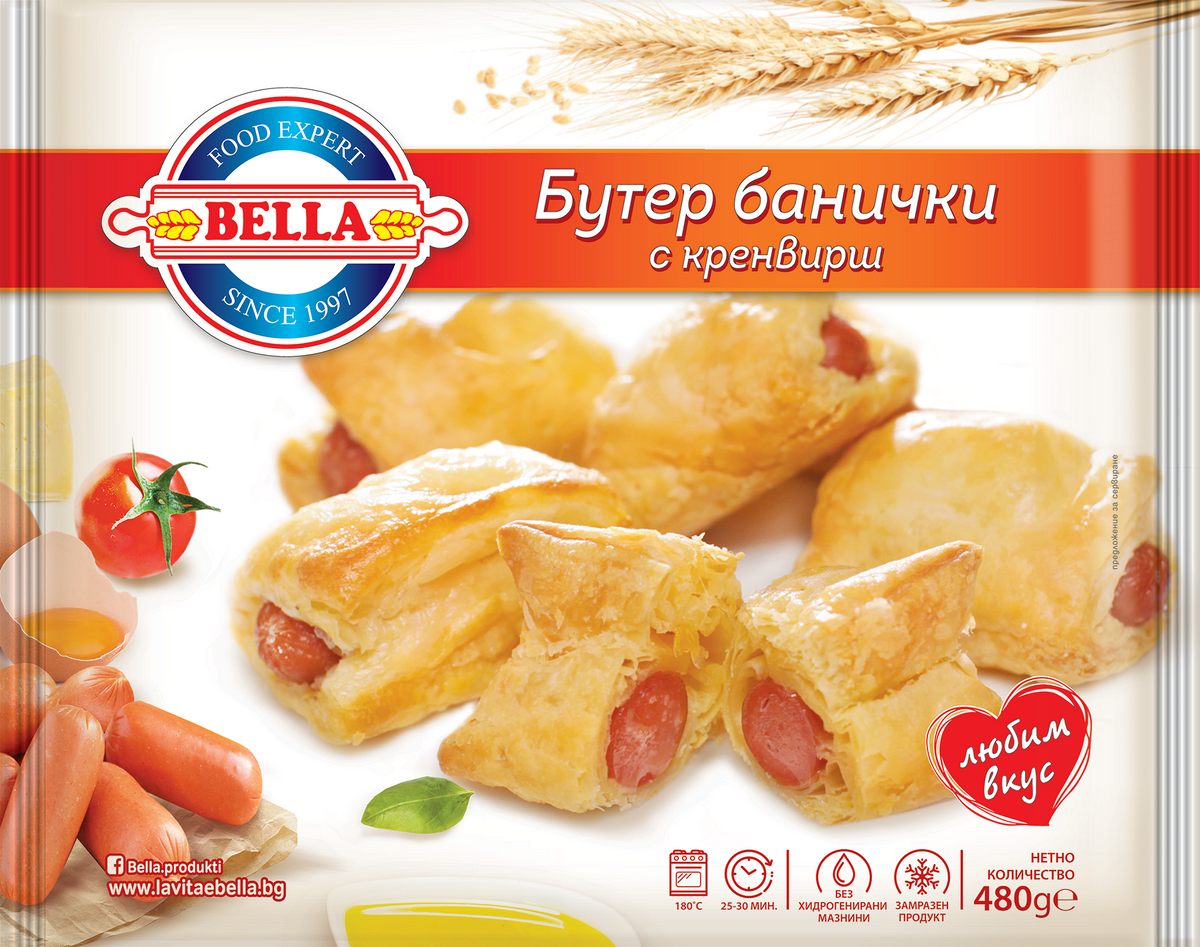 Замразени мини бутер банички BELLA с кренвирш 480 г