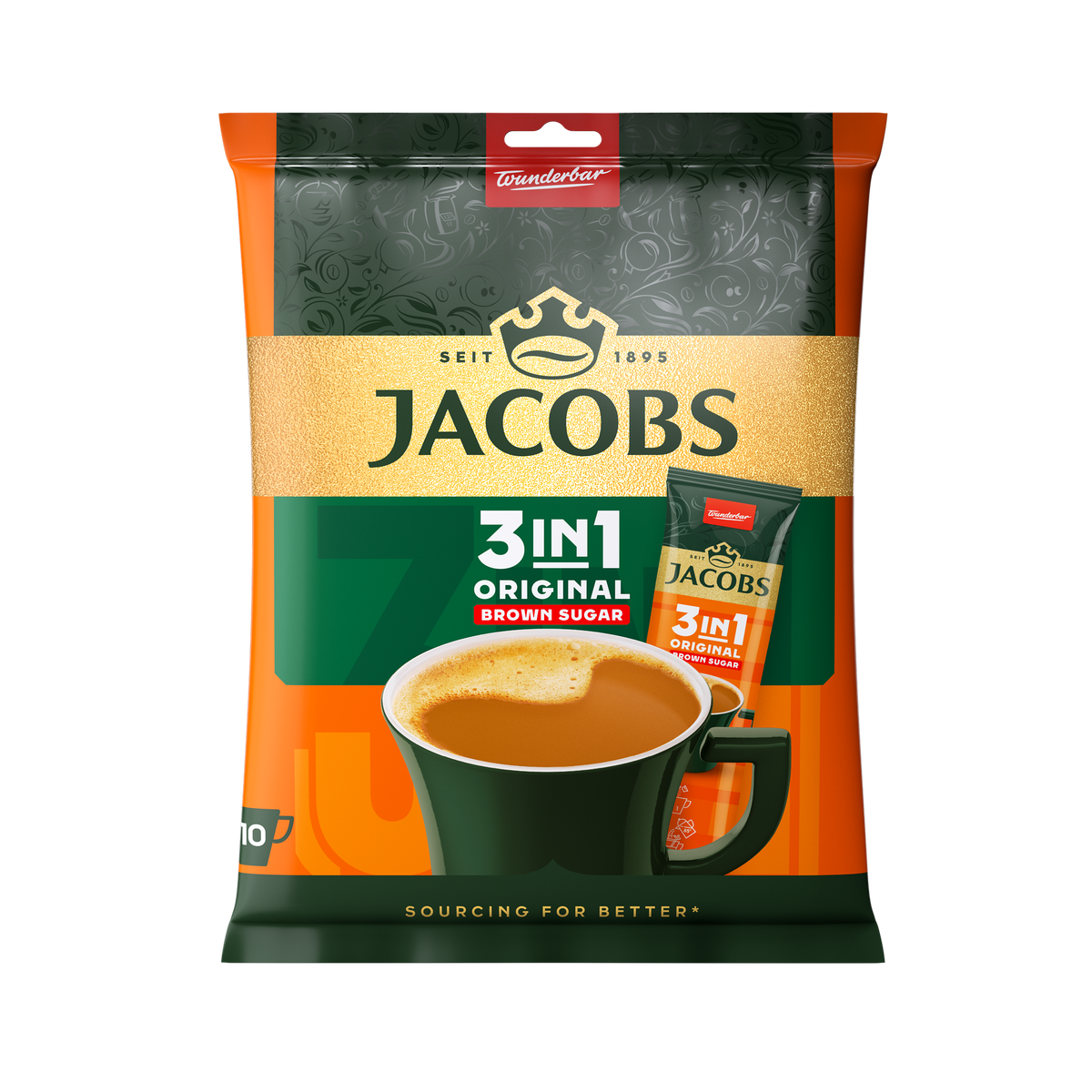 Разтворимо кафе Jacobs 3in1 Original Brown Sugar плик 10 бр.