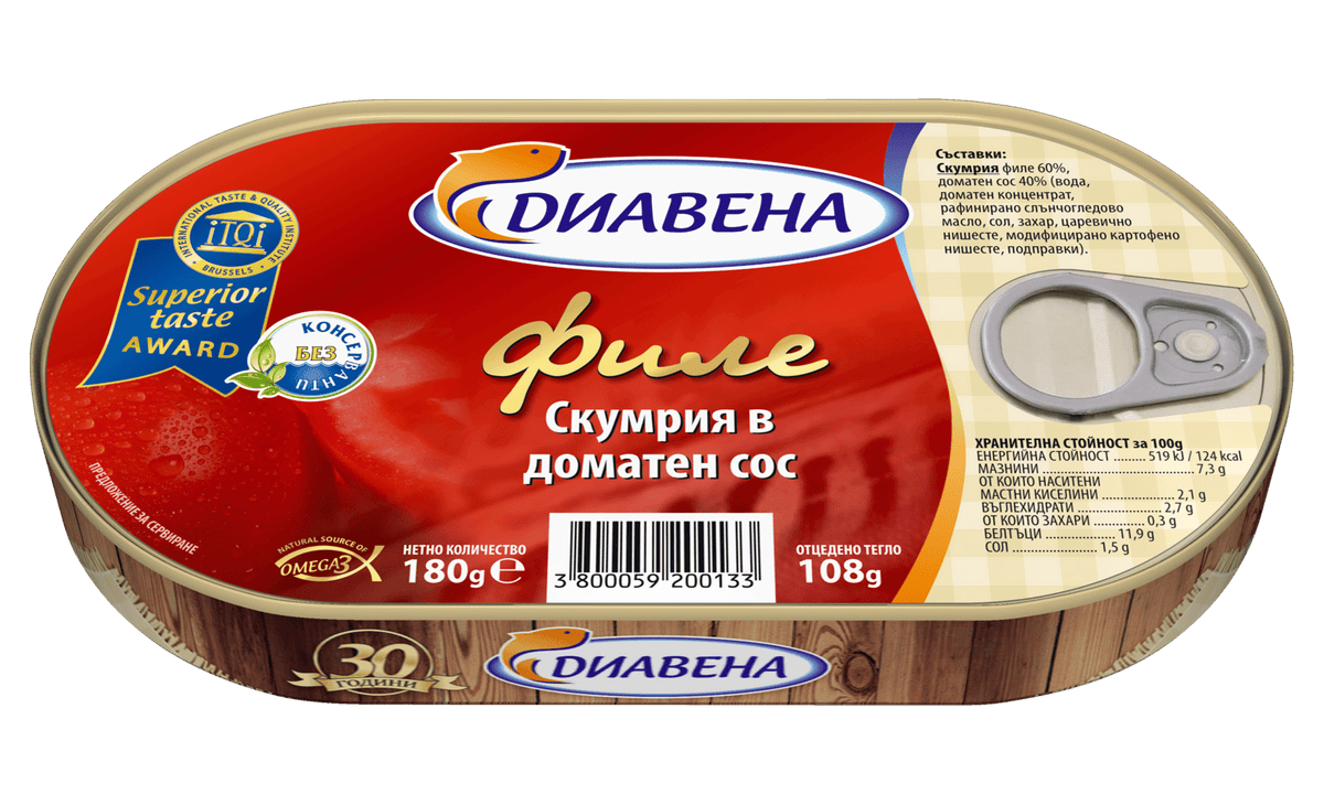 Скумрия филе ДИАВЕНА в доматен сос 180 г