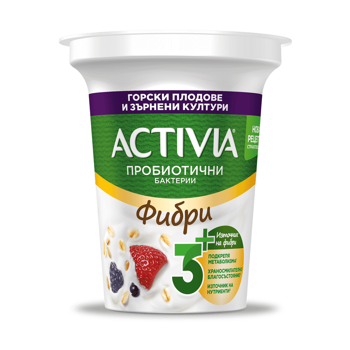 ACTIVIA фибри 3+ с горски плодове и зърнени култури 280 г