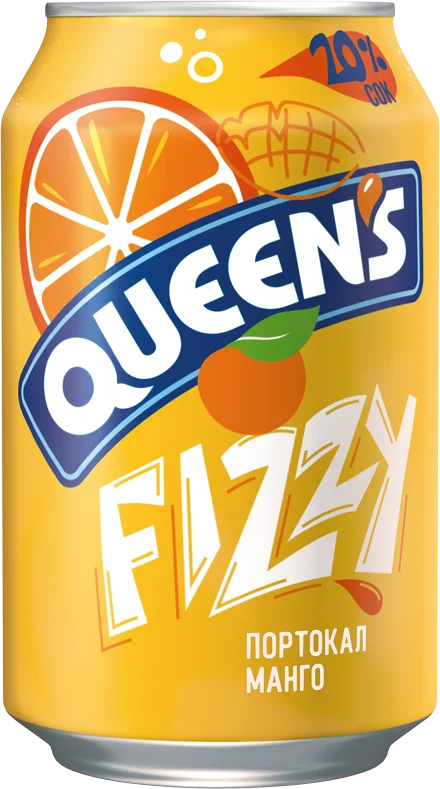 Газирана напитка QUEEN'S FIZZY портокал и манго 330 мл