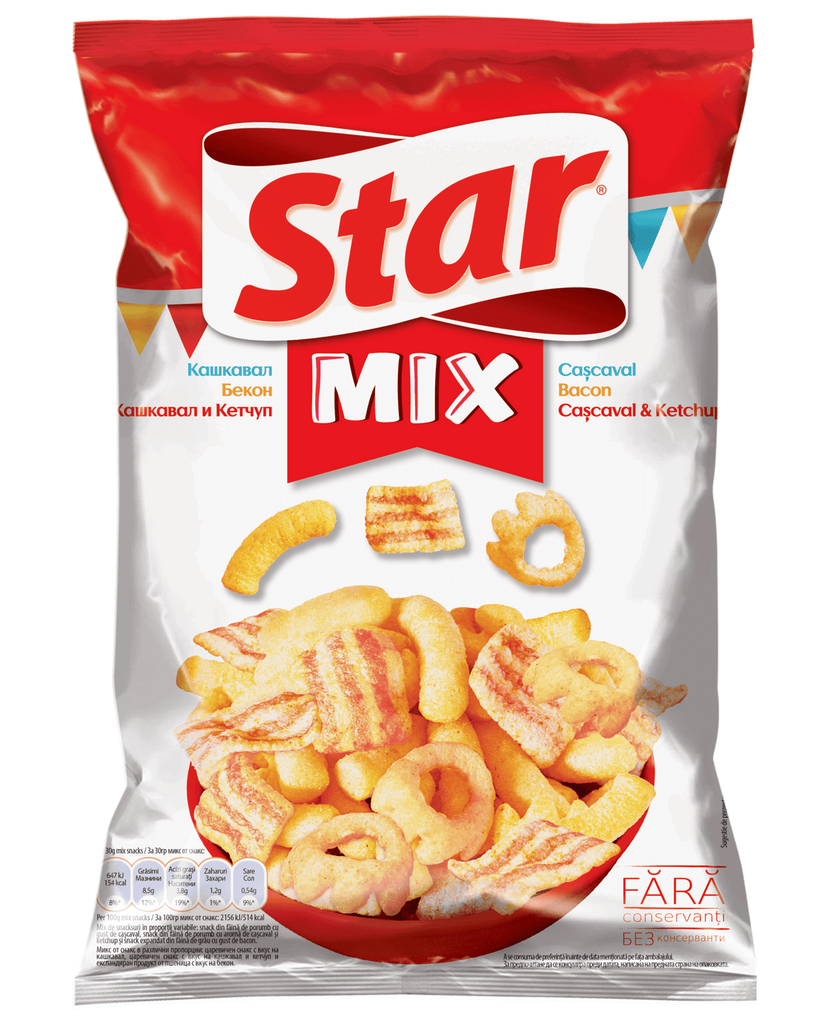 Снакс STAR MIX с кашкавал, бекон и кетчуп 90 г